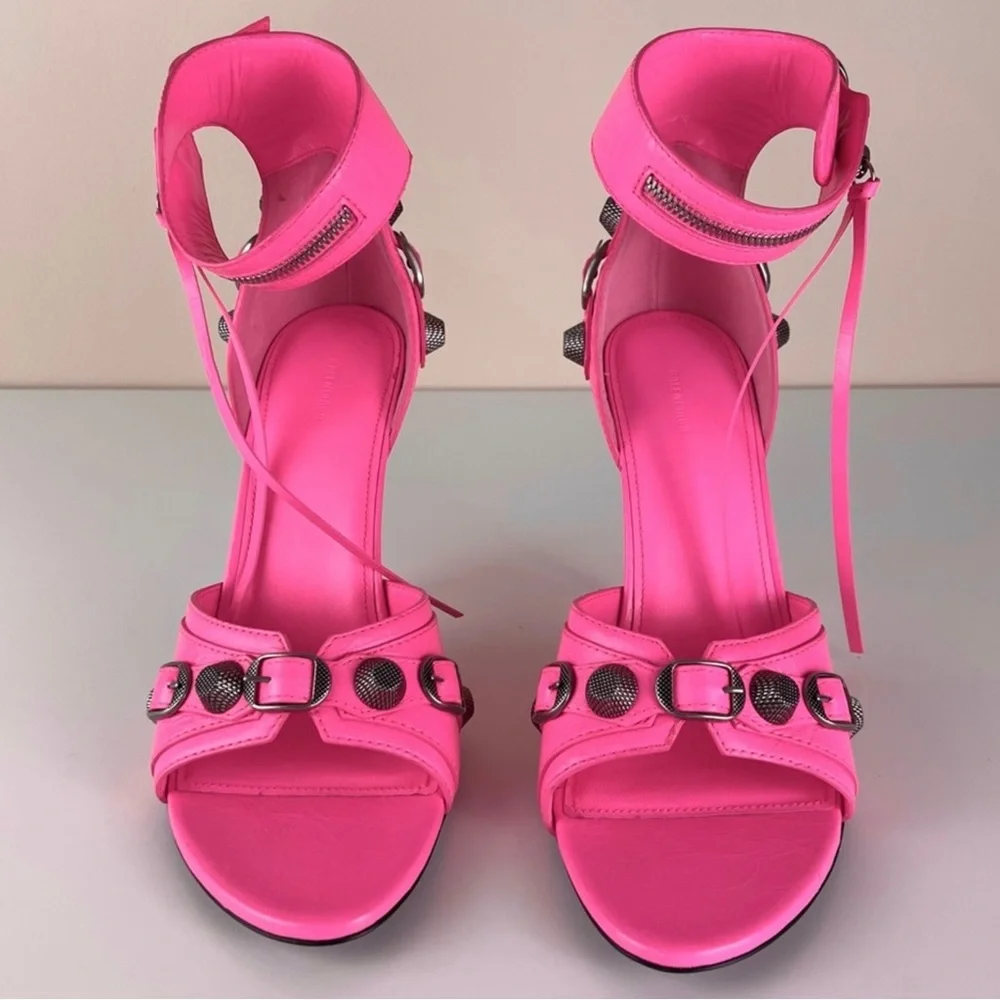 NEW BALENCIAGA REVOLVE PINK LEATHER SANDALS - Picture 11 of 16